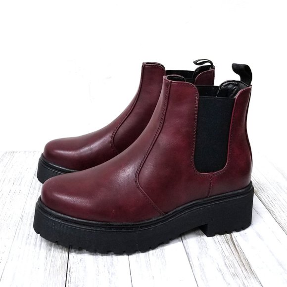 New Wine Combat Boots Lug Sole - Picture 3 of 4